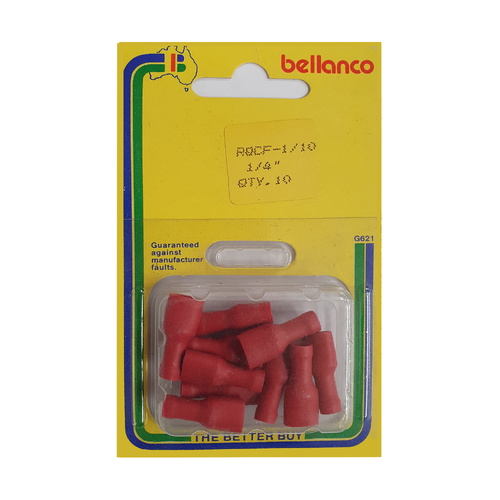 Bullet Female Spade Terminal Red 6mm - Pkt 10
